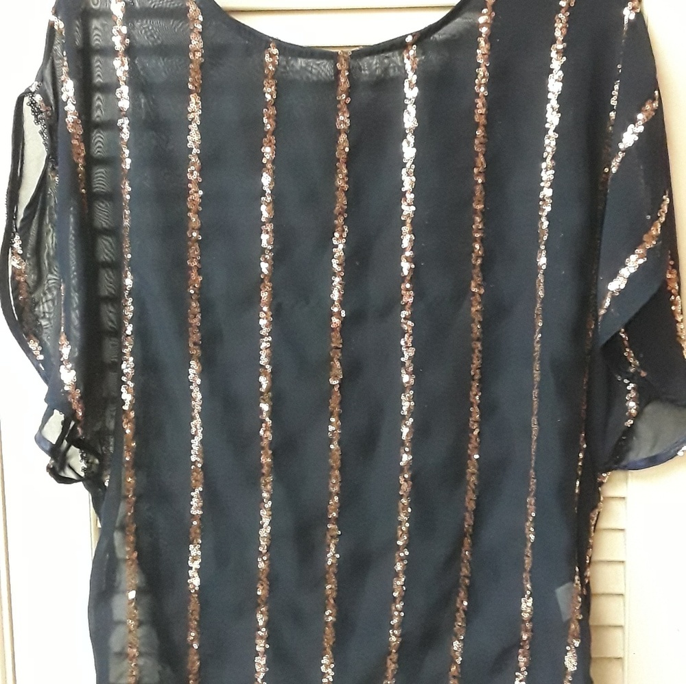 Blue Gold Sequin Boho Top Reneec - Picture 4 of 5